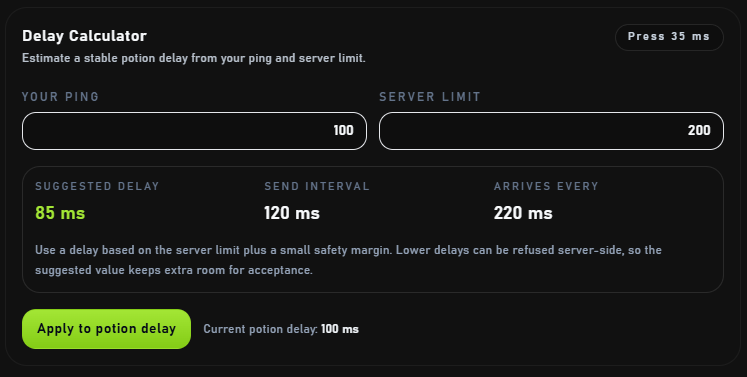 MuOnline delay calculator screenshot