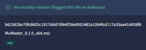 MuMaster MSI VirusTotal clean scan screenshot